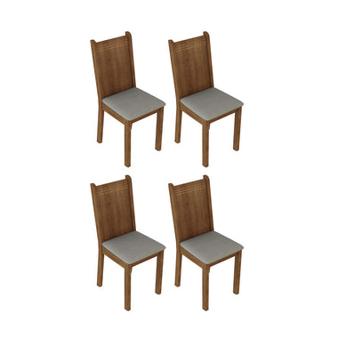 Juego de 4 Sillas Asiento Tapizado Marrón/Sintético Beige Madesa
