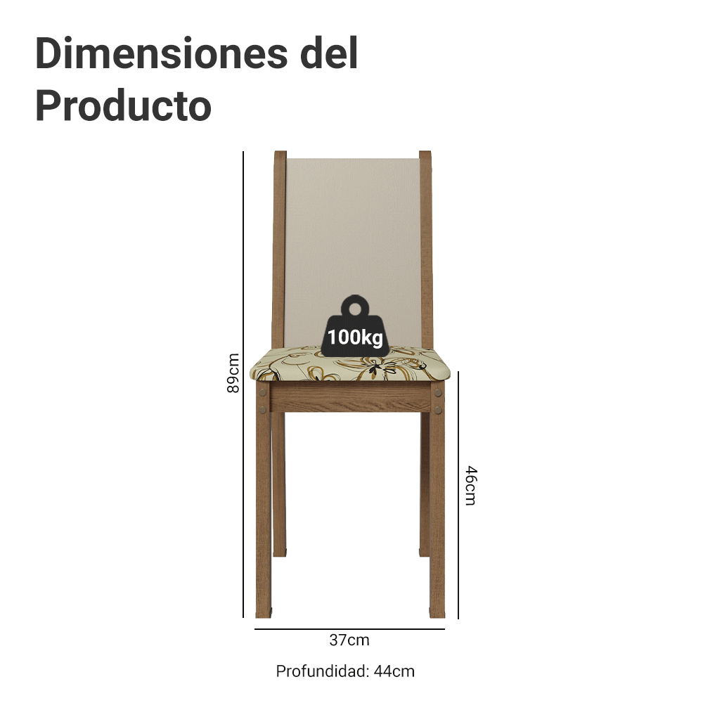 Kit 6 Sillas de Comedor 4291 Marrón/Crema/Lily Beige