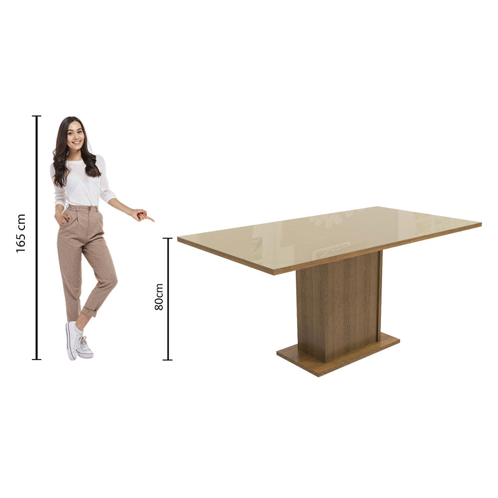 Mesa de Comedor Rectangular Tapa de Vidrio Sobrepuesto 160 cm Marrón/Crema Madesa 01