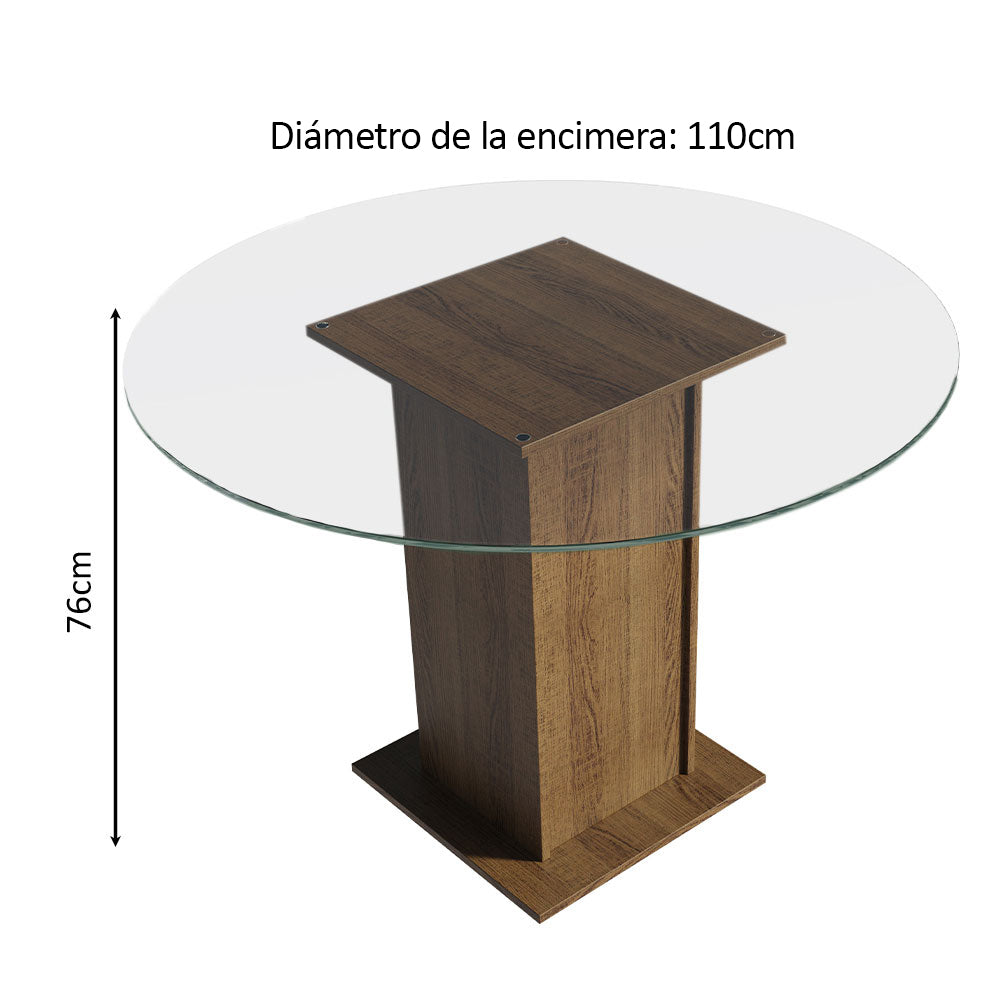 Mesa de Comedor Circular con Tapa de Vidrio 5325 Marrón
