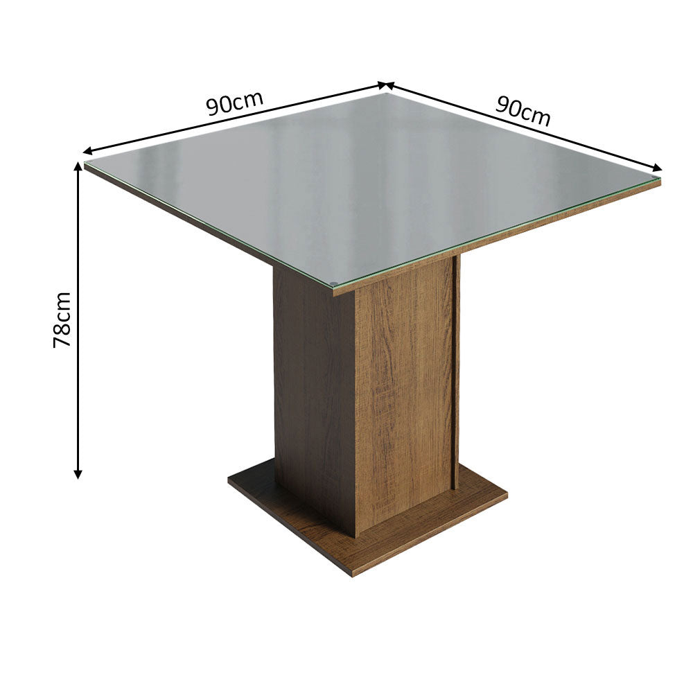 Mesa de Comedor Cuadrada Tapa de Vidrio Sobrepuesto 90 cm Marrón/Gris Madesa