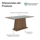 Mesa de Comedor Rectangular Tapa de Vidrio Marrón/Gris Tablero de Vidrio 5364 Madesa