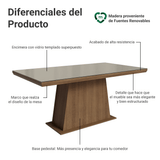 Mesa de Comedor Rectangular Tapa con Borde Biselado y Vidrio Sobrepuesto Marrón/Crema 5364 Madesa