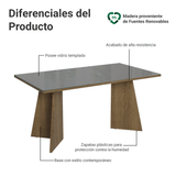 Mesa de Comedor Rectangular con Tapa de Vidrio 5389 Marrón/Gris