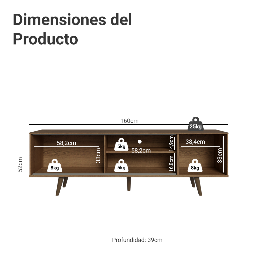 Rack Madesa Dubai para TV hasta 65 Pulgadas con Patas Marrón/Blanco 6E5Z