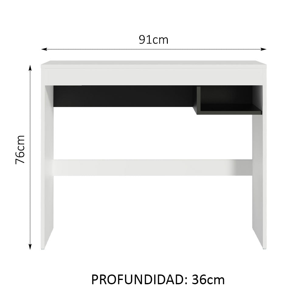 Escritorio Rubi con Tapa de Madera y 1 Nicho Blanco/Negro