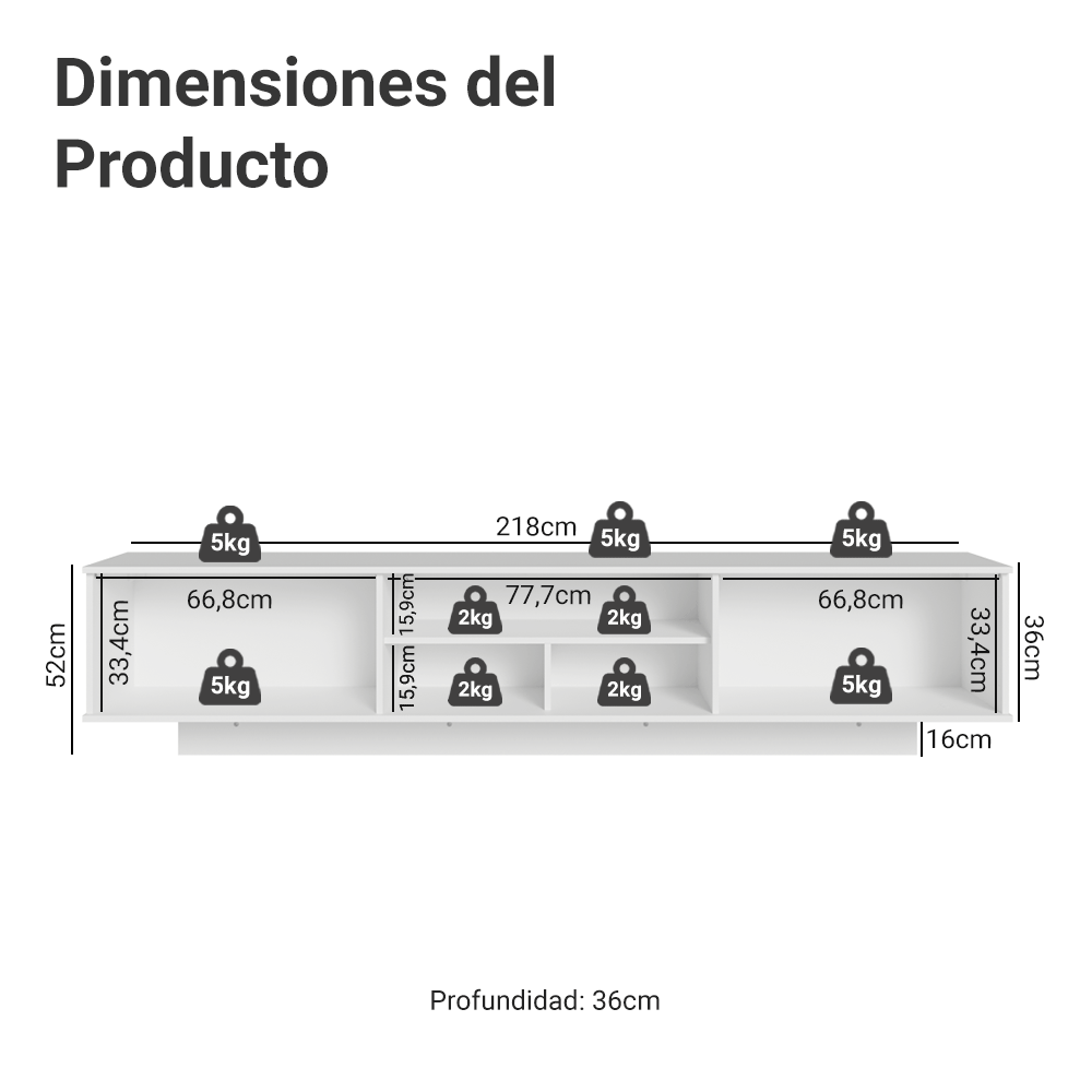 Rack Flotante para TV hasta 80 Pulgadas 218 cm 2 Puertas Blanco/Azul Vik Madesa