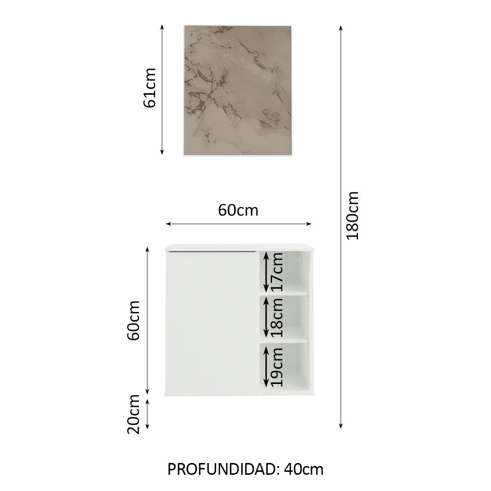 Bajo Mesada con Espejo para Baño 60 cm Blanco Madesa