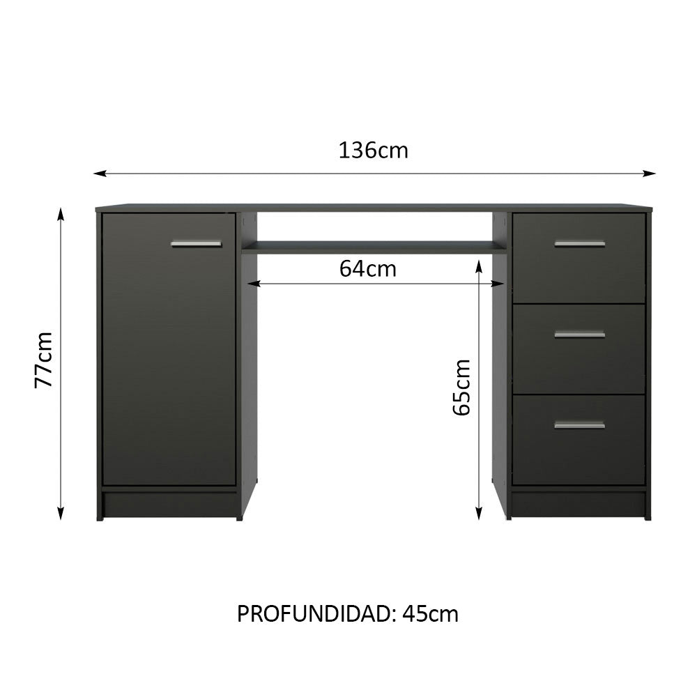 Escritorio 136 cm 1 Puerta 3 Cajones y 1 Nicho Negro Madesa