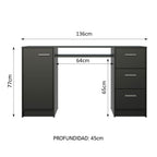 Escritorio 136 cm 1 Puerta 3 Cajones y 1 Nicho Negro Madesa