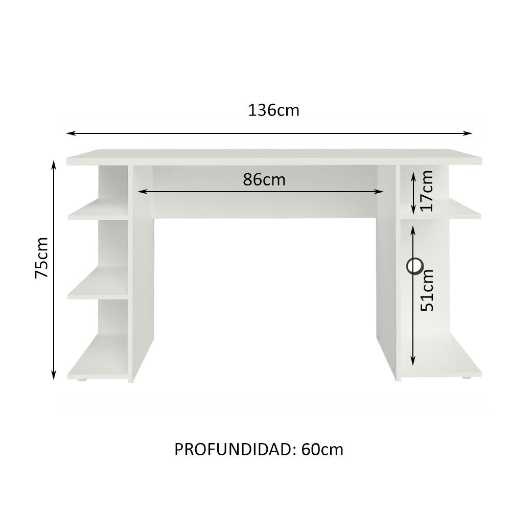 Escritorio Gamer 136 cm Blanco Madesa