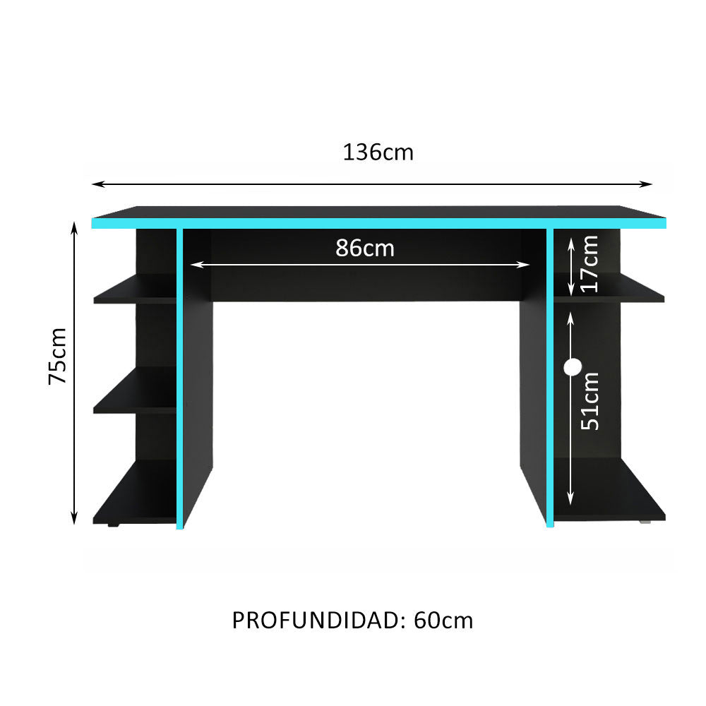 Escritorio Gamer 136 cm Negro/Azul Madesa