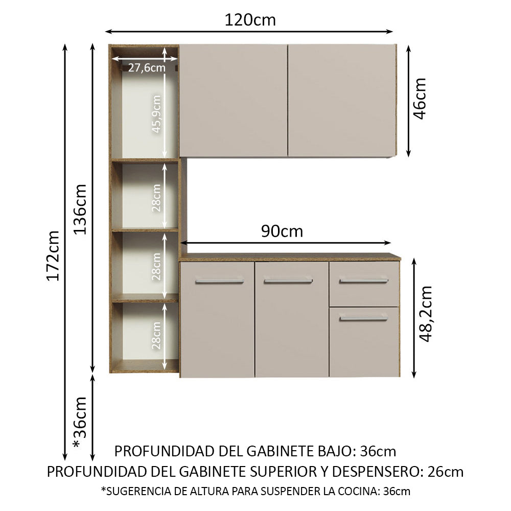 Cocina Compacta 120cm Marrón/Crema Easy