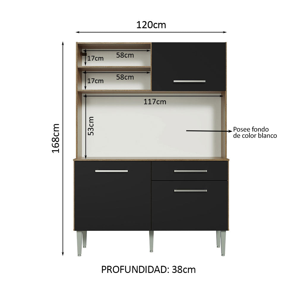 Cocina Compacta 120 cm 2 Puertas y 2 Cajónes Marrón/Negro Life Madesa