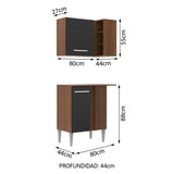 Bajo Mesada 80 cm Sin cajones 2 Puertas Marrón/Negro