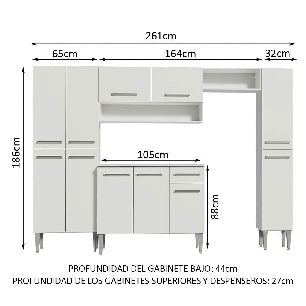 Combo Completo de Cocina 261cm Blanco Emilly Hit Madesa