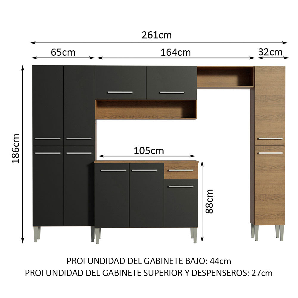 Combo completo de Cocina 261cm Emilly Hit Marrón/Negro