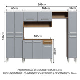 Combo Completo de Cocina 261cm Marrón/Gris Emilly Hit Madesa