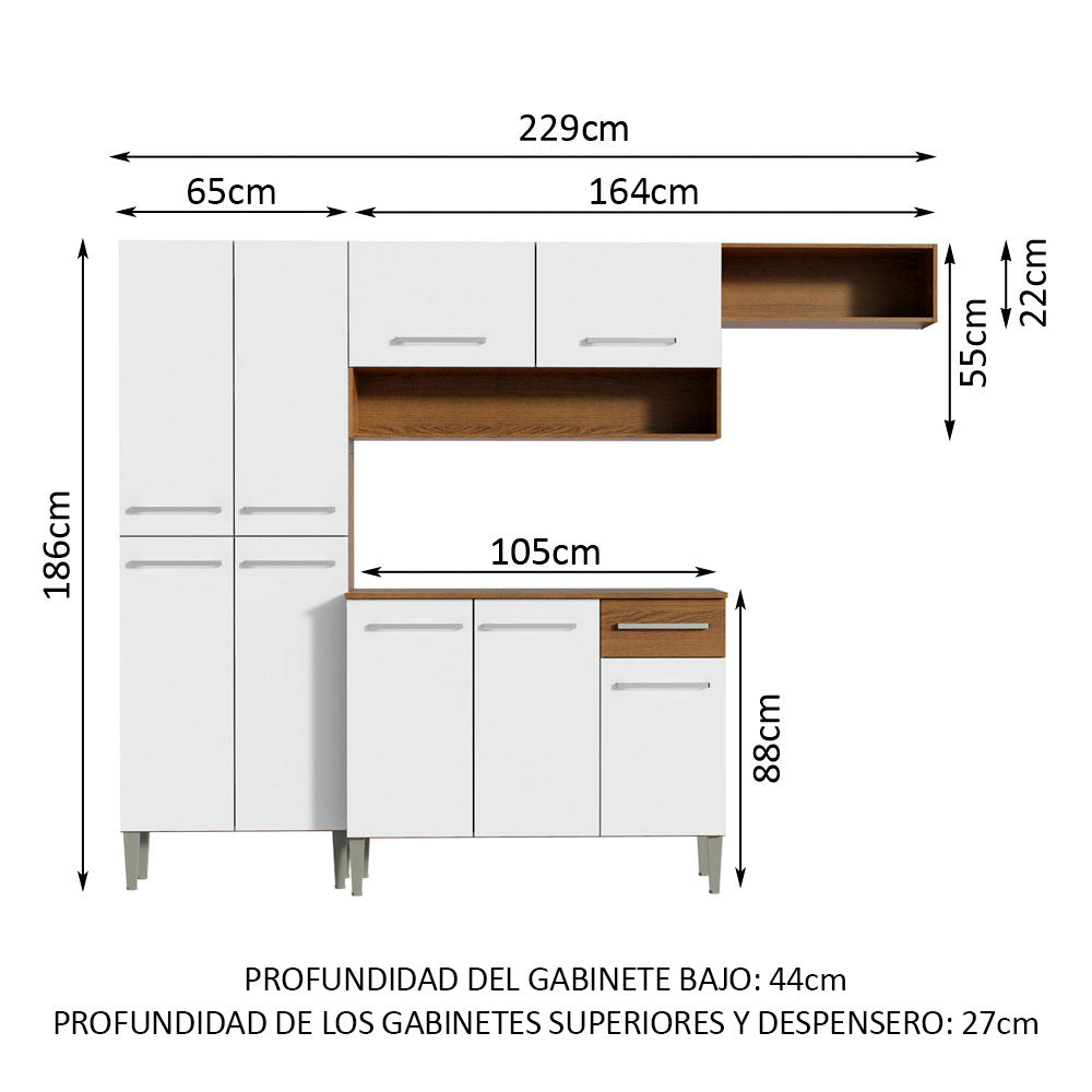 Cocina Compacta 229cm Marrón/Blanco Emilly Top
