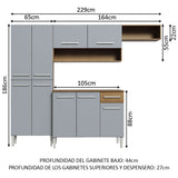 Combo completo de Cocina 229 cm 1 Cajón 9 Puertas Emilly Marrón/Gris