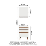 Kit Reims 60 cm con Alacena y Bajo Mesada con 3 Cajones Blanco