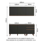 Cocina Compacta 180 cm 5 Puertas y 3 Cajones Negro Reims Madesa
