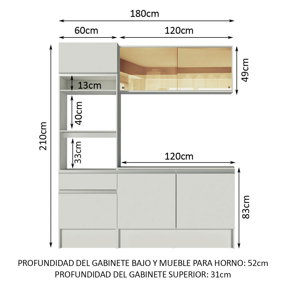 Combo completo de Cocina 180 cm Blanco Diamante Madesa