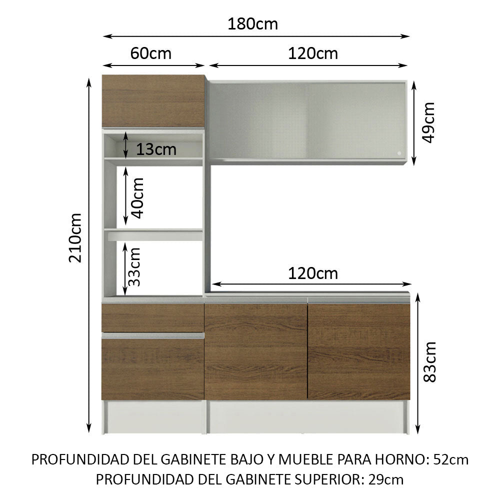 Cocina Compacta 180 cm Topazio Blanco/Marrón 86