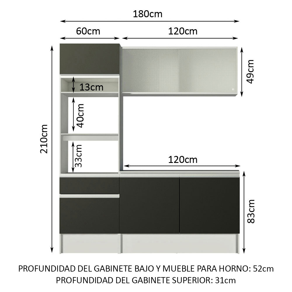 Cocina Compacta 180 cm Blanco/Negro Topazio Madesa 86