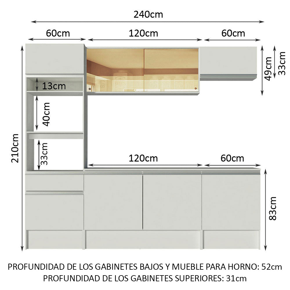 Cocina Diamante Compacta, 240 cm, Blanco