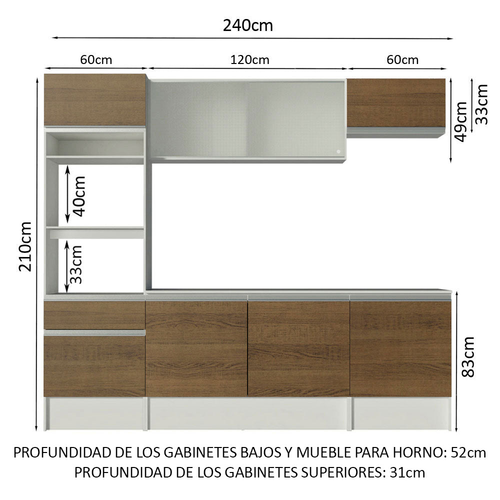 Combo completo de Cocina 240 cm Blanco/Marrón Topazio Madesa