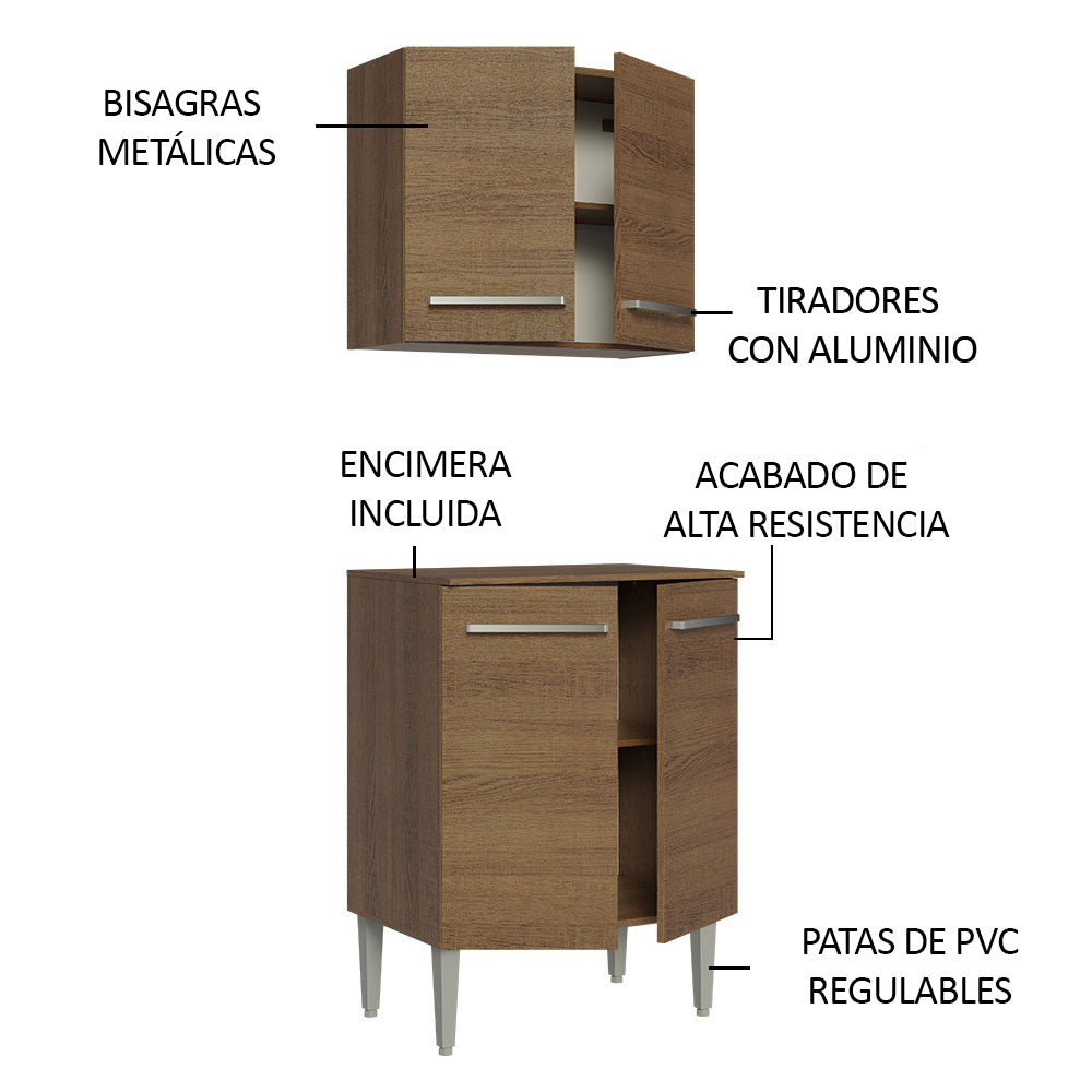 Kit Bajo Mesada y Armario 64 cm 4 Puertas Marrón Emilly Madesa