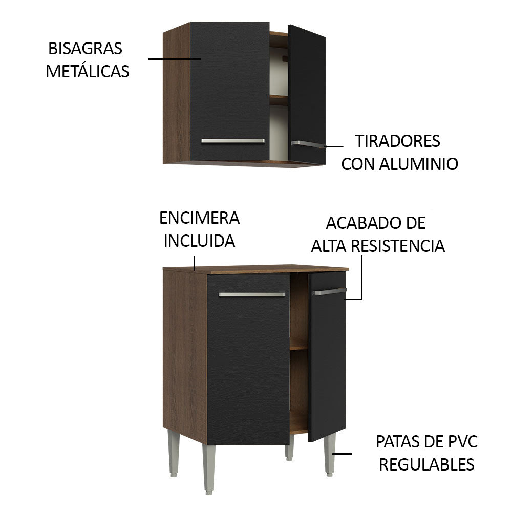Kit Bajo Mesada con Armario 64 cm Emilly Marrón/Negro