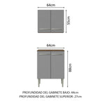 Kit Alacena y Bajo Mesada 64 cm 4 Puertas Marrón/Gris Emilly Madesa