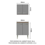 Bajo Mesada 64 cm Sin cajones 4 Puertas Marrón/Gris