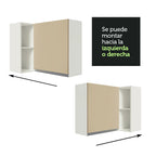 Alacena Cocina Esquinera 87 cm x 50 cm 100% MDF Porta Botellas y 1 Puerta Blanco/Crema Smart Madesa