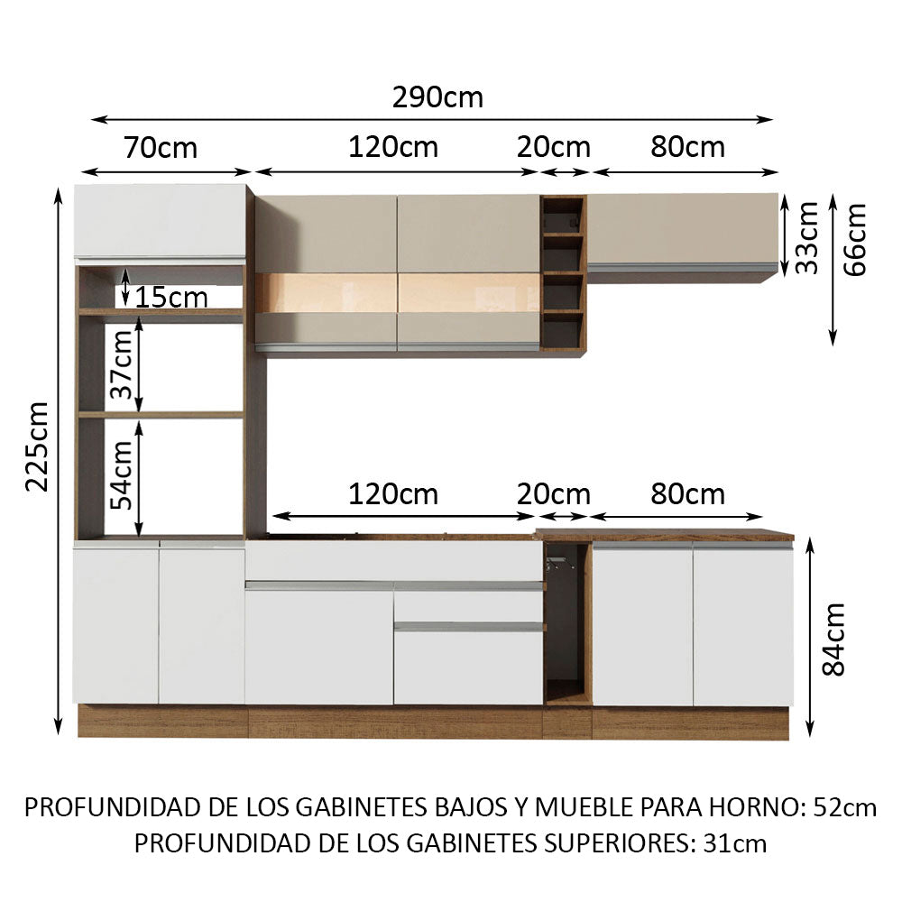 Combo Completo de Cocina 290cm Marrón/Blanco/Crema Vicenza Madesa