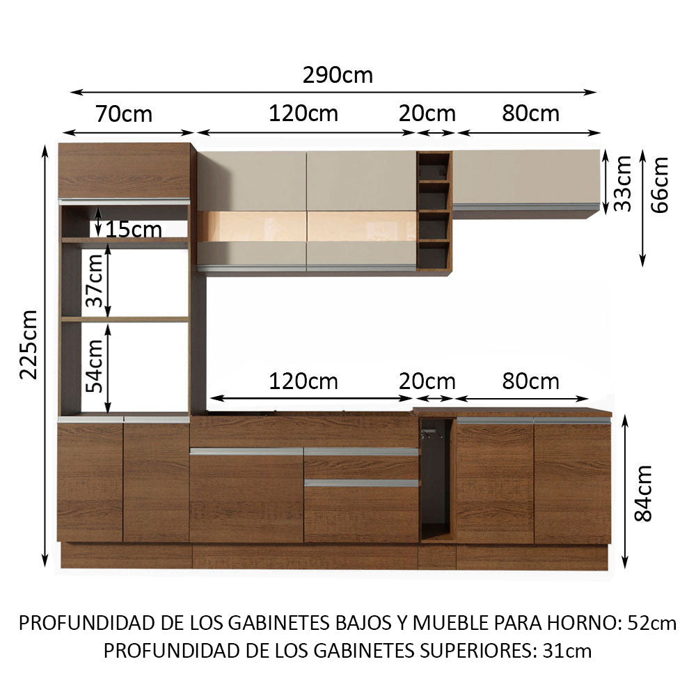 Combo Completo de Cocina 290cm Marrón/Crema Vicenza Madesa