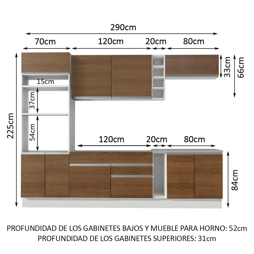 Combo Completo de Cocina Vicenza 290 cm Glamy Blanco/Marrón