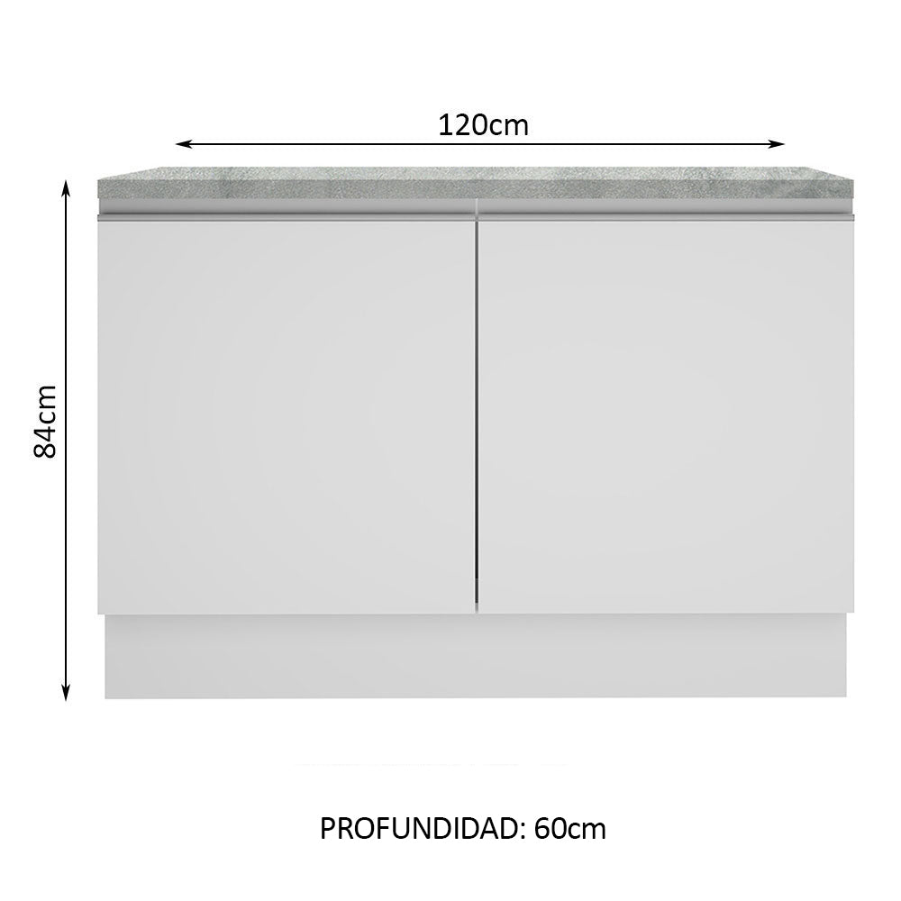 Bajo Mesada Cocina 120 x 60 cm 2 Puertas (Con Mesada) Blanco Glamy Madesa