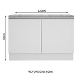 Bajo Mesada Cocina 120 x 60 cm 2 Puertas (Con Mesada) Blanco Glamy Madesa