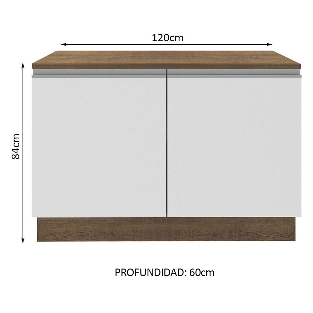 Bajo Mesada Cocina 120 x 60 cm 2 Puertas (Con Mesada) Marrón/Blanco Glamy Madesa