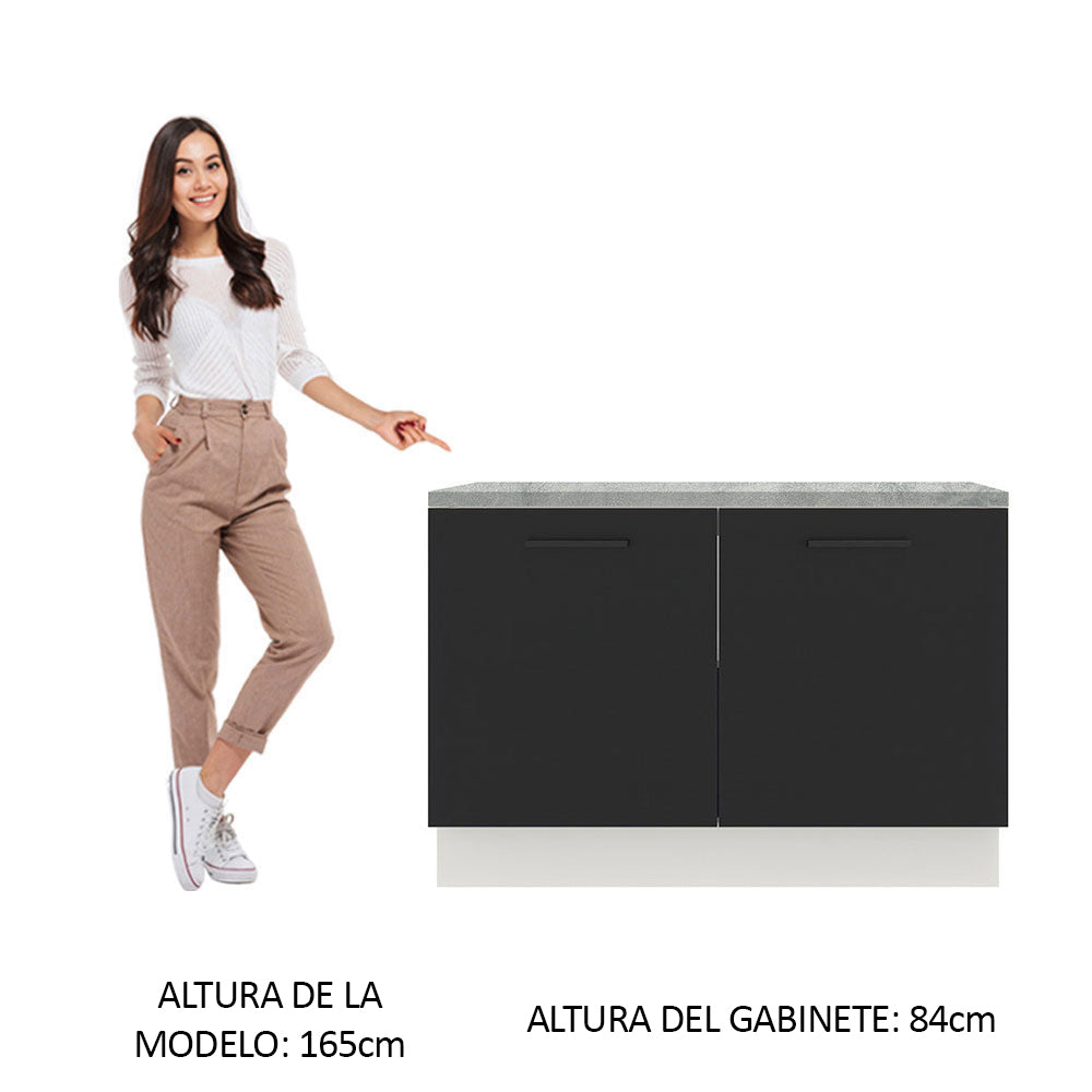 Bajo Mesada Cocina 120 x 60 cm 2 Puertas (Con Mesada) Blanco/Negro Agata Madesa