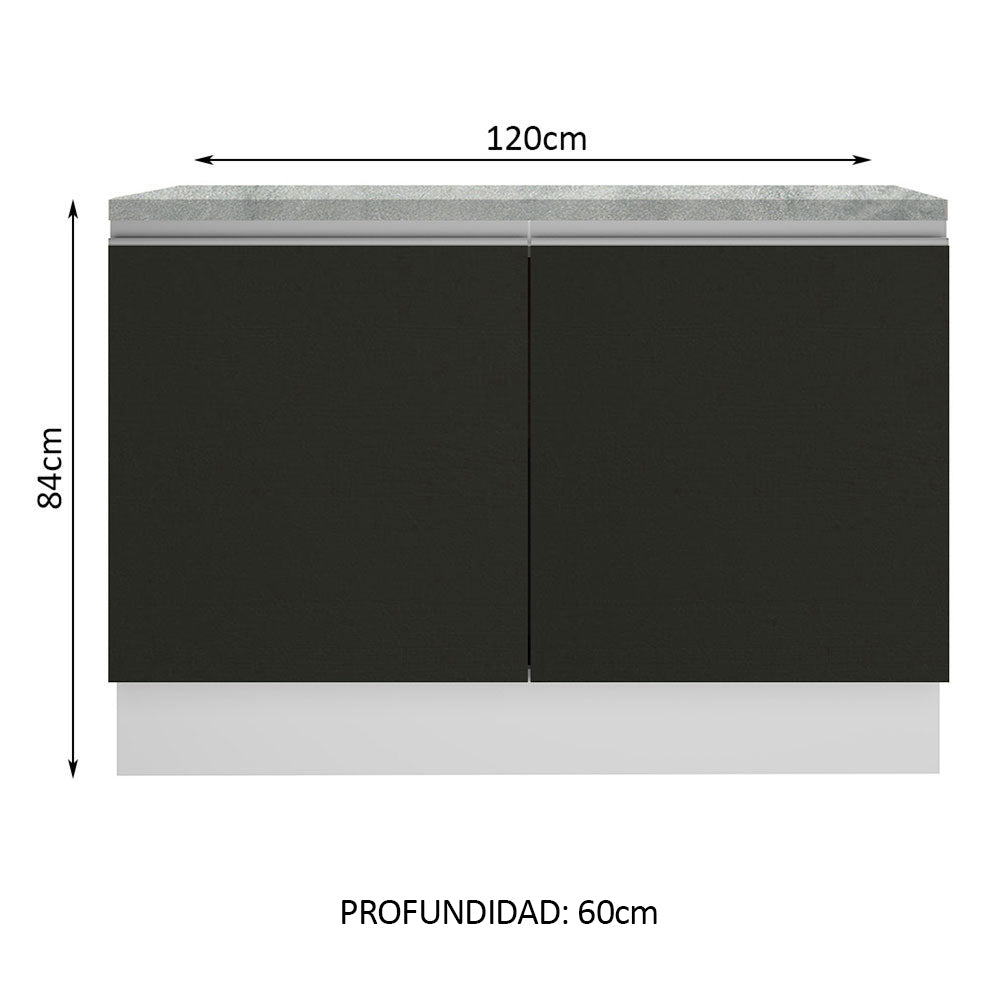 Bajo Mesada Cocina 120 x 60 cm 2 Puertas (Con Mesada) Blanco/Negro Glamy Madesa