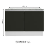 Bajo Mesada Cocina 120 x 60 cm 2 Puertas (Con Mesada) Blanco/Negro Glamy Madesa