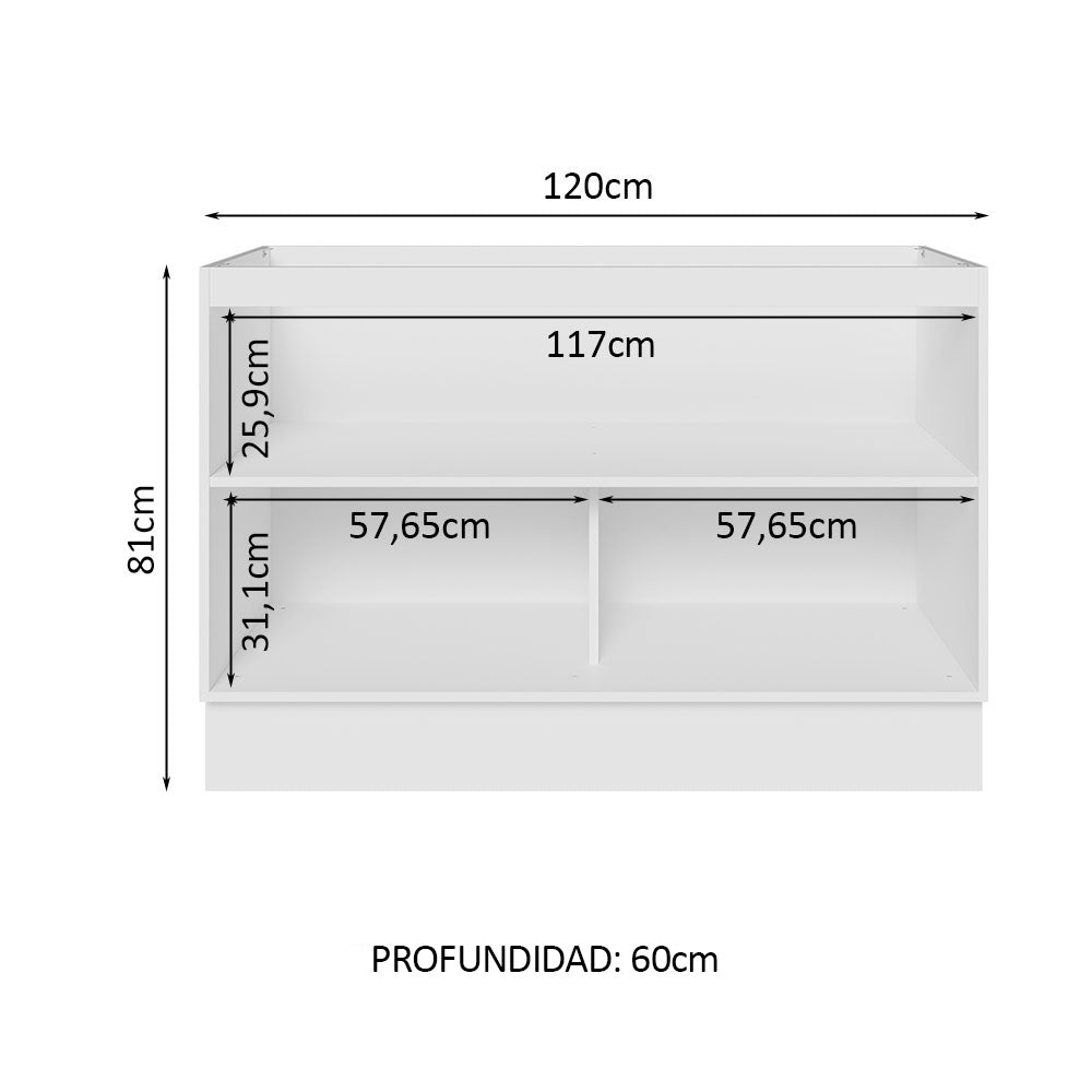 Bajo Mesada Cocina 120 cm  x 60 cm, 2 Puertas Lux Blanco/Negro