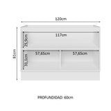 Bajo Mesada Cocina 120 cm  x 60 cm, 2 Puertas Lux Blanco/Negro