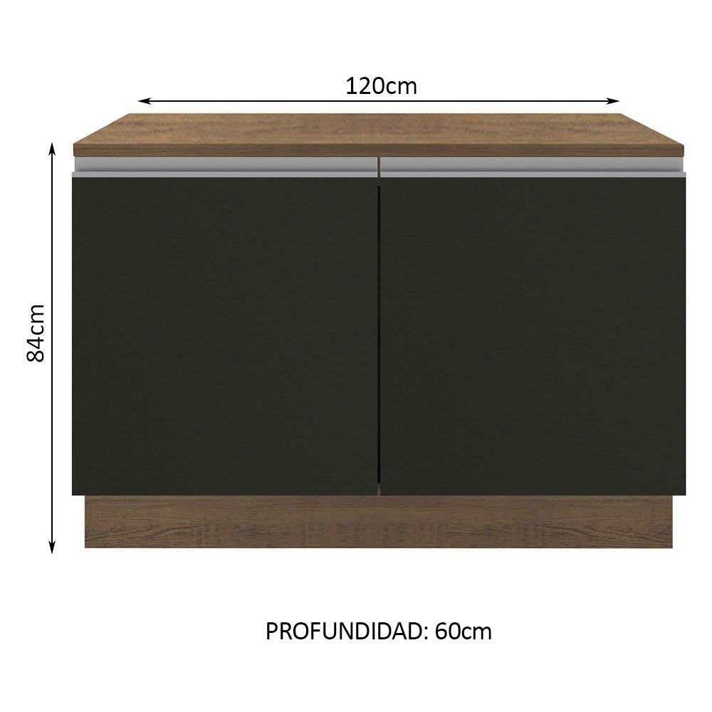 Bajo Mesada Cocina 120 x 60 cm 2 Puertas (Con Mesada) Marrón/Negro Glamy Madesa