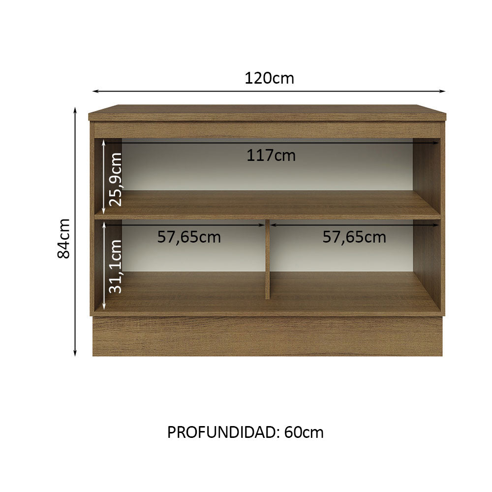 Bajo Mesada Cocina 120 cm x 60 cm, 2 Puertas (Con Mesada) Lux Marrón/Negro