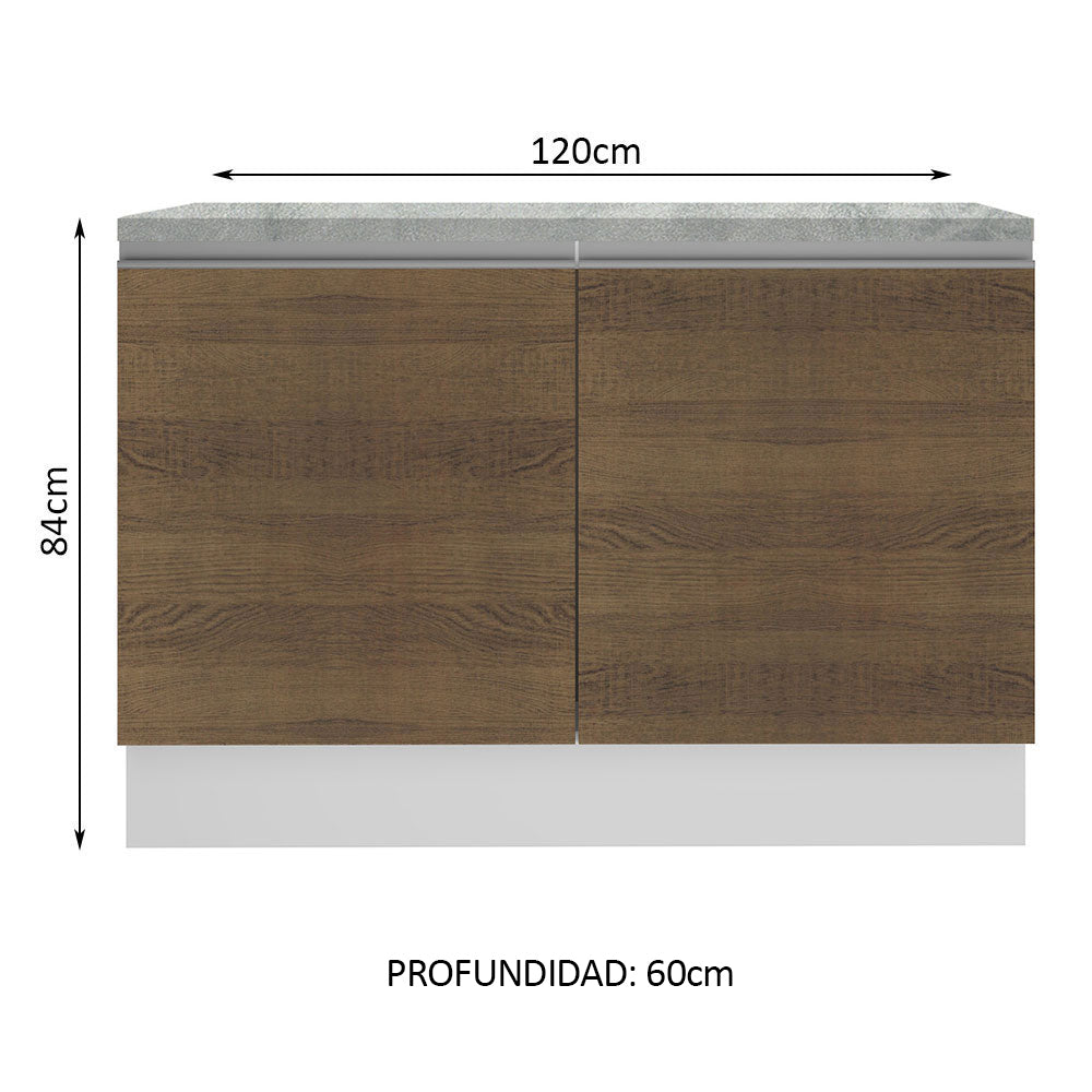 Bajo Mesada Cocina 120 x 60 cm 2 Puertas (Con Mesada) Blanco/Marrón Glamy Madesa
